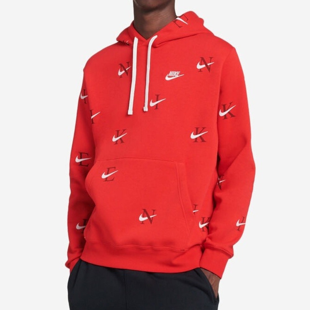 Nike NSW AOP Club Fleece Pullover Hoodie Mens XL All Over Logo Streetwear